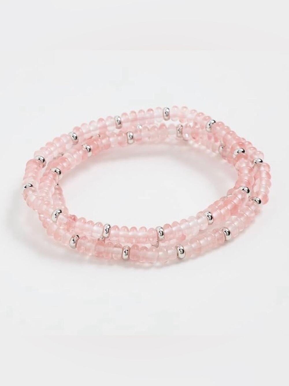 LUV AJ Blush Pink & Silver “The Coquille” Beaded Bracelet Set